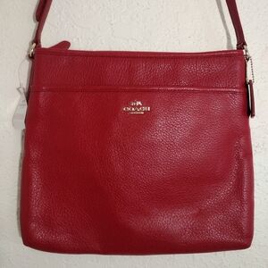 Coach Red Signature Pebbled Leather File Bag NWT